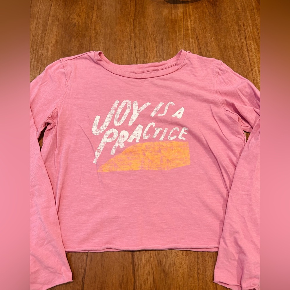 Anthropologie Pink Long Sleeve Tee Joy is a Practice Graphic Design